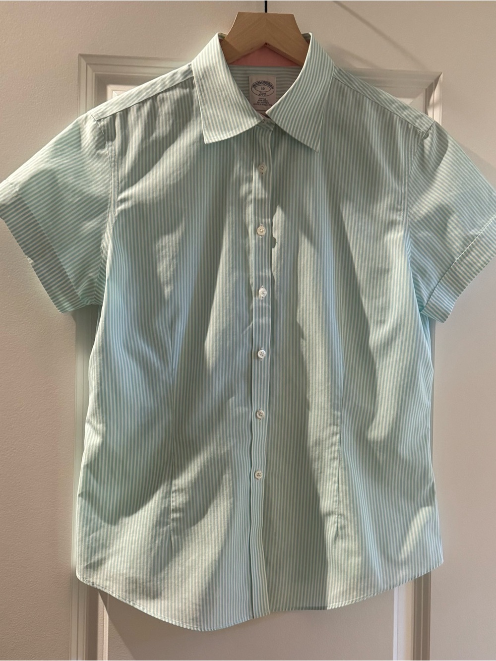 Brooks Brothers Mint and White Striped Short Sleeve Shirt